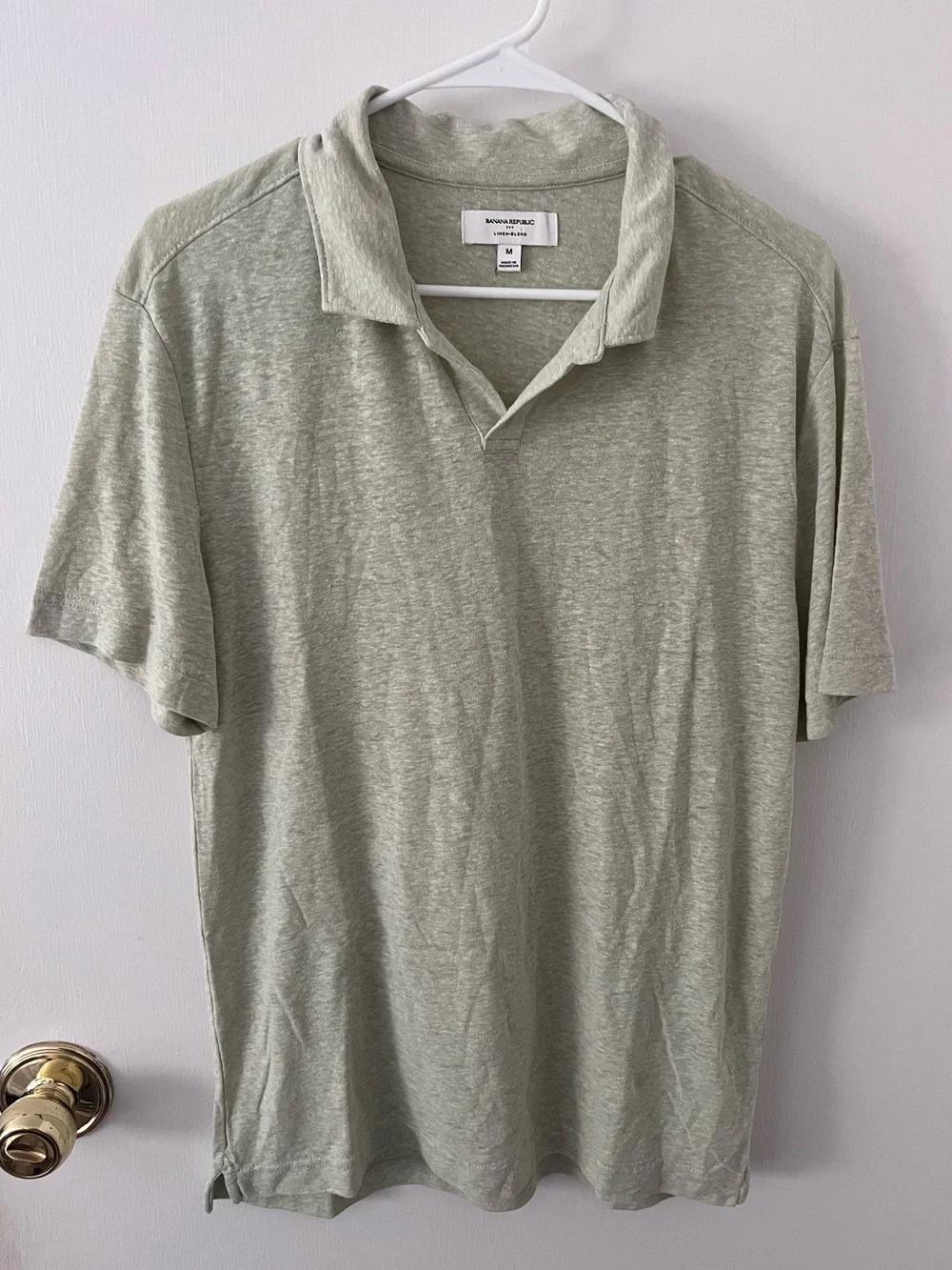 Banana Republic Linen Blend Sweet Grass Light Green Polo Short Sleeve Medium